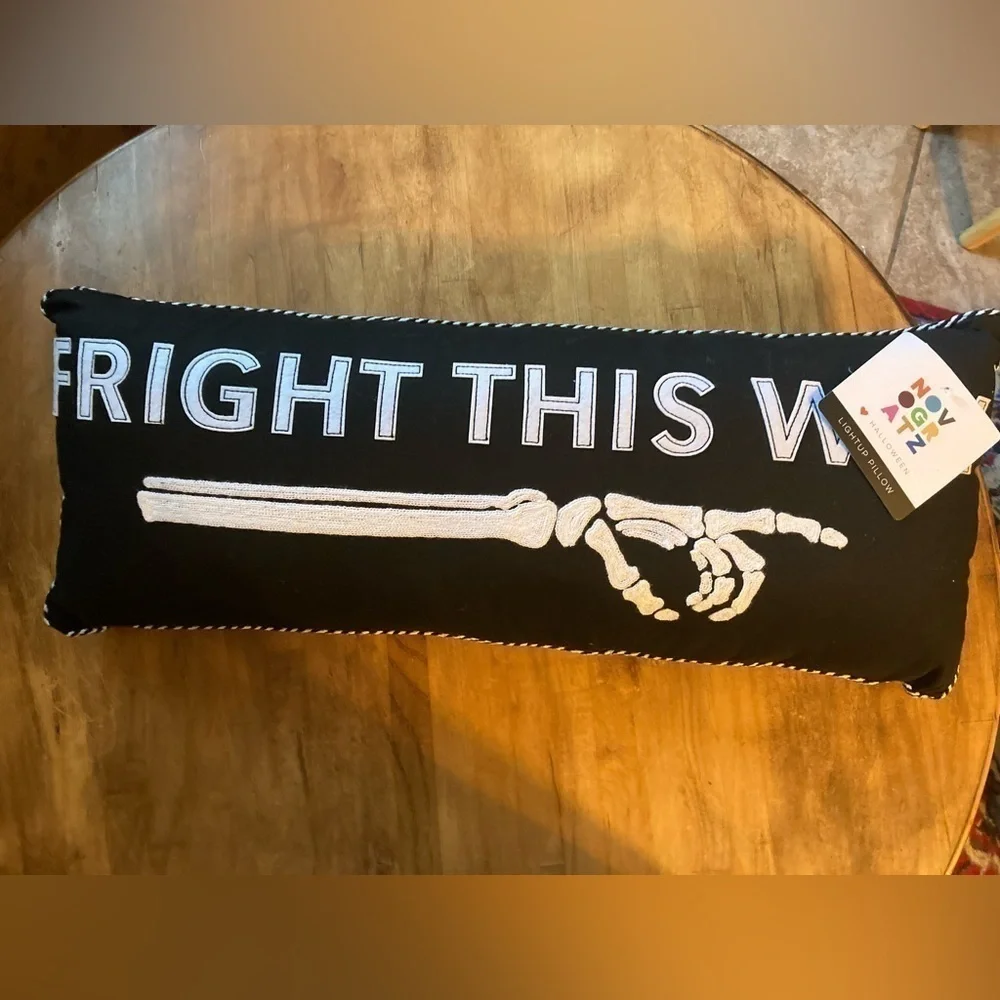 Novogratz Halloween FRIGHT THIS WAY Light Up Skeleton Throw Pillow 12inx27in NEW